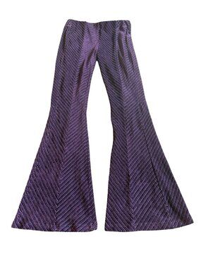 Free People Penny Pull-On Velvet Low Rise Flared Pants Textured Grape Medium NWT